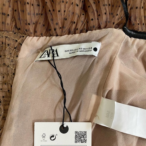 NWT Zara Nude Polka Dot Tulle Ruffle Top Size XS - Picture 5 of 11